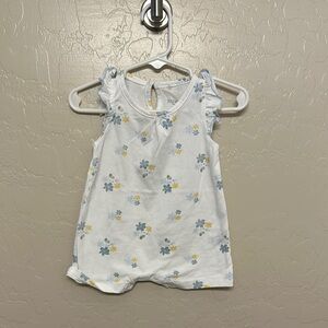 White and Blue Floral Romper